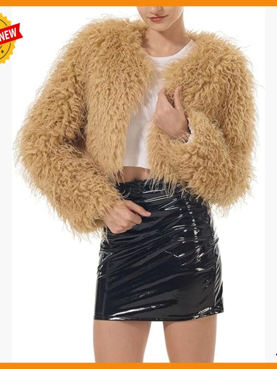 Jackets & Blazers - Cropped Faux Fur Jacket Long Sleeve Open Front Cardigan Winter Coat